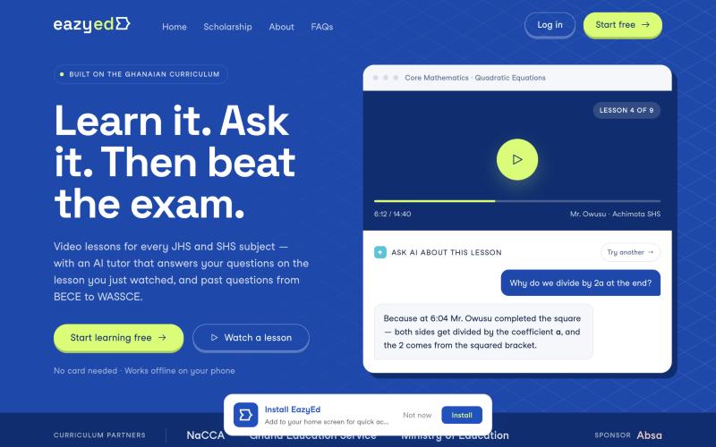 The EazyEd website, with a video lesson and an AI tutor chat
